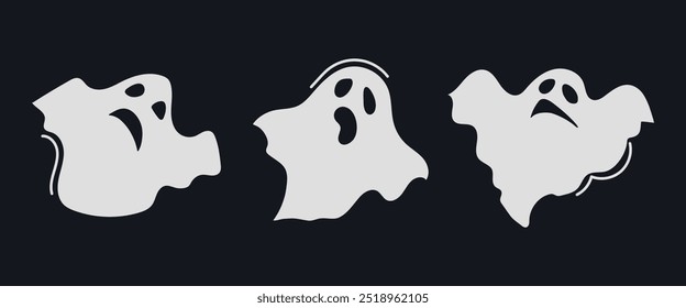 Set collection of ghosts silhouettes icon clipart avatar logotype isolated illustration on black background 