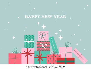Set, collection of gift boxes for holiday design. Gift box icon isolated on white. Vector illustration. New year and Christmas symbols