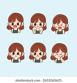 Set of collection girl is angry expressions for elements clipart and sticker