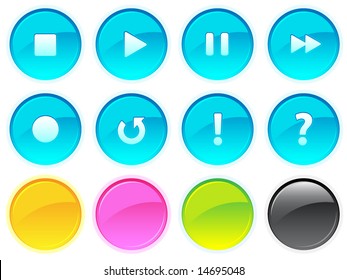 Set (Collection) of glossy web navigation buttons for playback controls with several color options