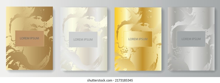 Sammlung von golden und silbernen Hintergründen mit Farbanstrich-Effekt und Platz für Text