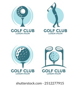 Set of collection golf flag emblem idea design with sticks ball and athlete element vector illustration