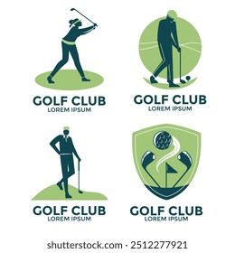Kollektion Golfflagge Emblem Ideendesign mit Stöcken Ball und Athleten Element Vektorgrafik