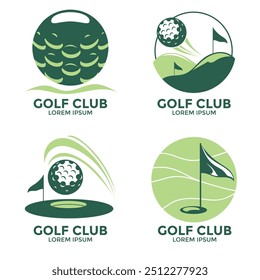 Set of collection golf flag emblem idea design with sticks ball and athlete element vector illustration
