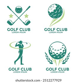Set of collection golf flag emblem idea design with sticks ball and athlete element vector illustration