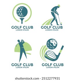 Set of collection golf flag emblem idea design with sticks ball and athlete element vector illustration