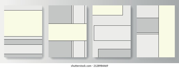 Set collection of gray beige pastel geometric backgrounds with black lines