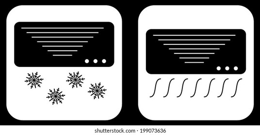 Set, collection, group of air conditioner web, internet, computer icons, signs, symbols. black and white style design, vector art image illustration, eps10, isolated on white background