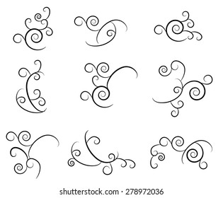 Set, collection, group of black, isolated, vintage, simple shapes - different elements, white background