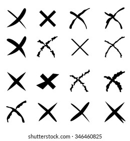 Set, collection, group of black, isolated, wrong marks, icons, cross signs, design for website, white background