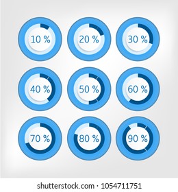 Set, collection group of blue percentage diagrams, isolated on bright background, for infographics, presentations, documents