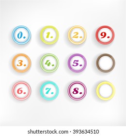 Set, collection, group of colorful buttons with numbers, isolated on white background