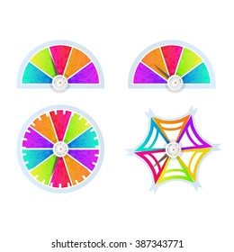 Set, collection, group of colorful pie charts, diagrams, speedometrs, isolated on white background