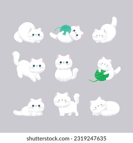 Conjunto de colección grupo Cute gato blanco acuarela ilustración vectorial 