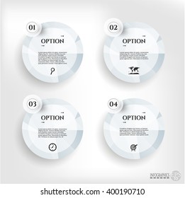 Set, collection, group of four modern, gray, white banners, labels with text, simple icons and numbers, isolated on bright background