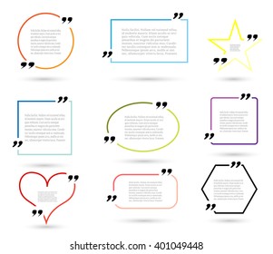 Set, collection, group of modern, colorful, empty quote bubbles, isolated on bright background