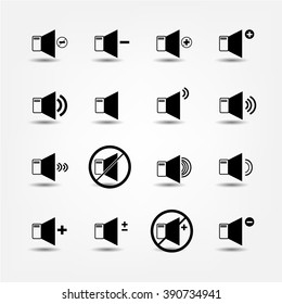 Set, collection, group of simple, black, white, music icons, isolated on bright background