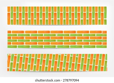 Set, collection, group of three colorful - orange, green, white color - isolated, modern, simple, striped banners with pattern, national colors of Ireland, design for website