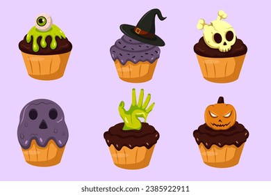 Set Collection of Halloween Cake Element Design