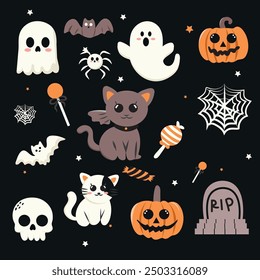 set of collection halloween elements vector 