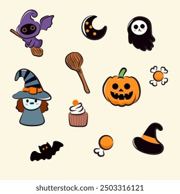 set of collection halloween elements vector 