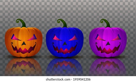 set collection halloween pumpkins  3D object illustration transparent background
