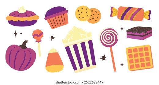 Set collection of Halloween sweets icon clipart logotype isolated vecto illustration