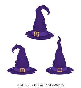 set collection haloween witch hat isolated on white