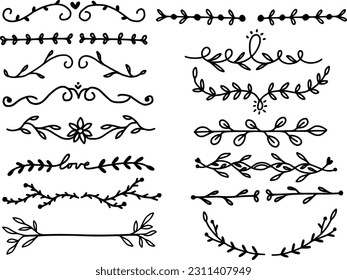 Set Collection Hand Draw Botanical Floral Dividers Illustration vector