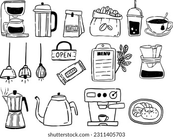 Set Collection handgezeichnete Kaffeeservice Tools Illustrationsvektor