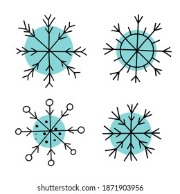 Set, colección de copos de nieve hechos a mano. Nueve copos de nieve con decoración diferente. decoración, decoración de fondo blanco. Feliz Año Nuevo, Feliz Navidad, doodles relacionados navidad EPS Vector
