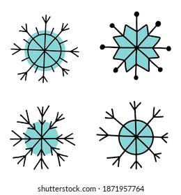 Set, collection of hand drawn, handmade snowflakes - Winter related doodles - EPS Vector