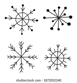 Set, collection of hand drawn, handmade snowflakes - Winter related doodles - EPS Vector