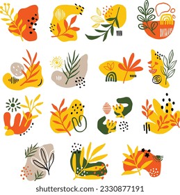Set Collection Hand drawn Organic Shape Floral Illustration vector