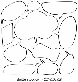 set collection hand drawn speech bubbles. cloud cartoon, icon, comic, illustration, design, speak, balloon, communication, message, dialog. design vector illustration
