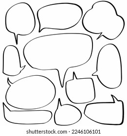 establecer burbujas de voz dibujadas a mano en la colección. nube, habla, cómic, mensaje. ilustración de vector de diseño