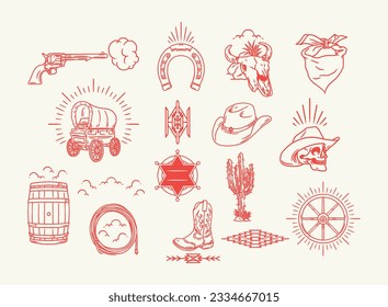 Set Collection Hand drawn Western Illustration vector