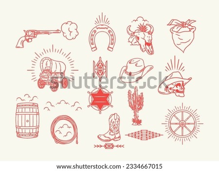 Set Collection Hand drawn Western Illustration vector