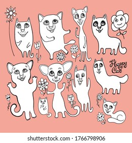 set collection of happy cat vector illustration print