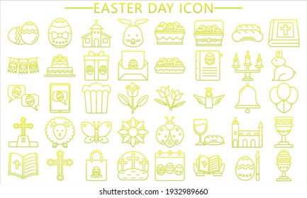 Set of collection happy easter day gradations outline icon, Vector Illustration EPS 10, Easter eggs, bunny, Easter cake, flowers, cupcakes. Isolated on white background, ready export to svg