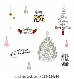 Set, collection of Happy New Year 2020 icons, holiday, simple lettering typography, gift or invitational card, invitation EPS Vector. Typography set. Vector logo, emblems, text design. 