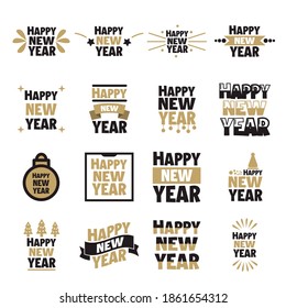 Set, collection Happy New Year 2021, simple lettering typographies, gifts or invitational card, invitation, decorated can be used on websites, invitational cards, visit cards, promotions EPS Vector