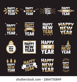 Set, collection Happy New Year 2021, simple lettering typographies, gifts or invitational card, invitation, decorated can be used on websites, invitational cards, visit cards, promotions EPS Vector