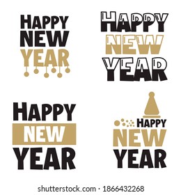 Set, collection Happy New Year 2021, simple lettering typographies, gifts or invitational card, invitation, decorated can be used on websites, invitational cards, visit cards, promotions EPS Vector