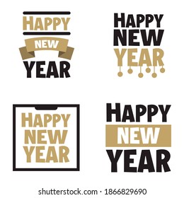 Set, collection Happy New Year 2021, simple Buchstabierschriften, Geschenke oder Einladungskarte, Einladung, dekoriert kann auf Websites, Einladungskarten, Visitenkarten, Promotions EPS Vector verwendet werden