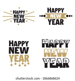 Set or collection, Happy New Year, simple text lettering for 2021 for gifts or invitational card, decorated can be used on websites, invitational cards, visit cards, promotions EPS Vector