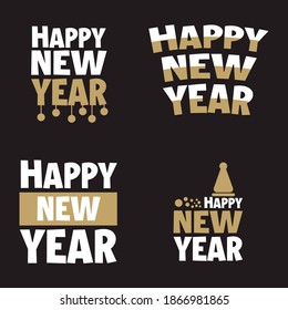 Set, collection Happy New Year 2021, simple lettering typographies, gifts or invitational card, invitation, decorated can be used on websites, invitational cards, visit cards, promotions EPS Vector