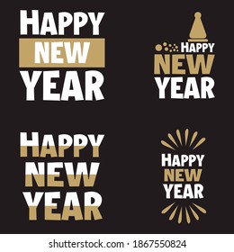Set, collection Happy New Year 2021, simple lettering typographies, gifts or invitational card, invitation, decorated can be used on websites, invitational cards, visit cards, promotions EPS Vector