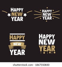 Set, colección Feliz Año Nuevo 2021, tipografías simples, regalos o tarjeta de invitación, invitación, decorados se pueden usar en sitios web, tarjetas de invitación, tarjetas de visita, promociones Vector EPS