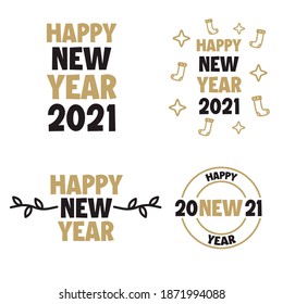 Set, colección Feliz Año Nuevo 2021, tipografías simples, regalos o tarjeta de invitación, invitación, decorados se pueden usar en sitios web, tarjetas de invitación, tarjetas de visita, promociones Vector EPS